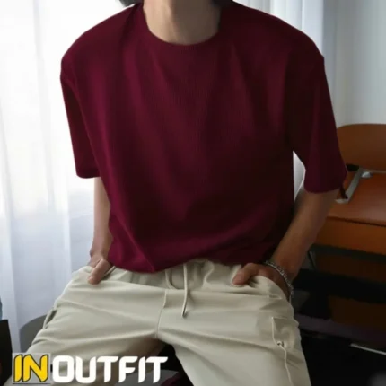 Premium Rib Fabric Drop Shoulder-Maroon