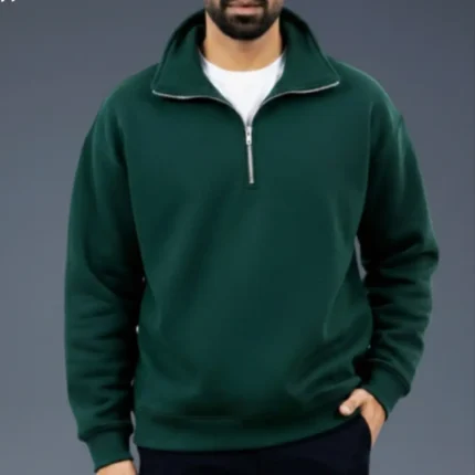 Premium Half Zipper Polo Shirt-Green